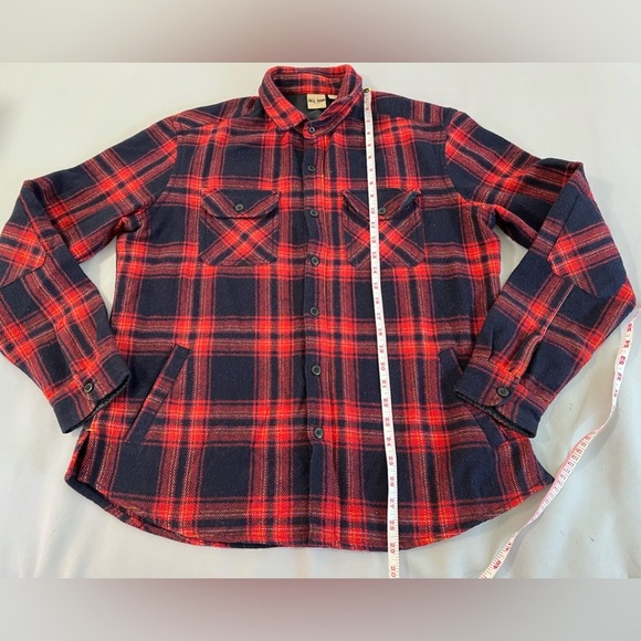 All Son Brand Men’s Jacket Plaid Red Black Sz Large Wool Polyester - Picture 2 of 7